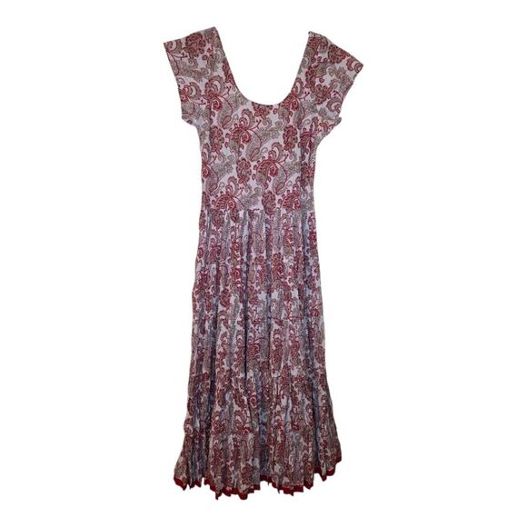 SOFT SURROUNDINGS Kara Dress Red Cream Paisley Tiered Maxi Dress Cap L Large - Picture 3 of 9